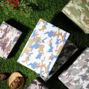 Dtiafu 12 pcs Camo Wrapping Paper Bundle for Women Men Boys Girls Kids - 6 Style Army Gift Wrap for Birthday Wedding - 20 X 28 Inch Per Sheet