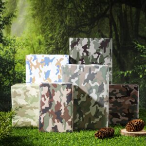 Dtiafu 12 pcs Camo Wrapping Paper Bundle for Women Men Boys Girls Kids - 6 Style Army Gift Wrap for Birthday Wedding - 20 X 28 Inch Per Sheet