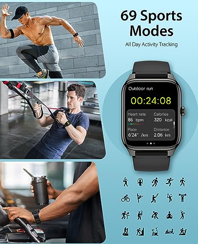 EGQINR Smart Watch, 1.78" AMOLED 368 * 448 HD Screen, 69 Sports Modes Fitness Tracker with Heart Rate, Blood Oxygen, Sleep, IP68 Waterproof Smartwatch with Bluetooth Call for Android iOS