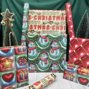 Dtiafu Stereoscopic Christmas Wrapping Paper Bundle - Unique Xmas Design with Snowman Merry Christmas - 20 x 28 Inch Per Sheet(8 Pcs)