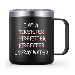 liqcool firefighter gifts for men, i'm a firefiter i spray water insulated coffee mug, cool gifts for firefighters son husband friend, christmas fireman gifts, funny coffee mug for men, 12 oz black