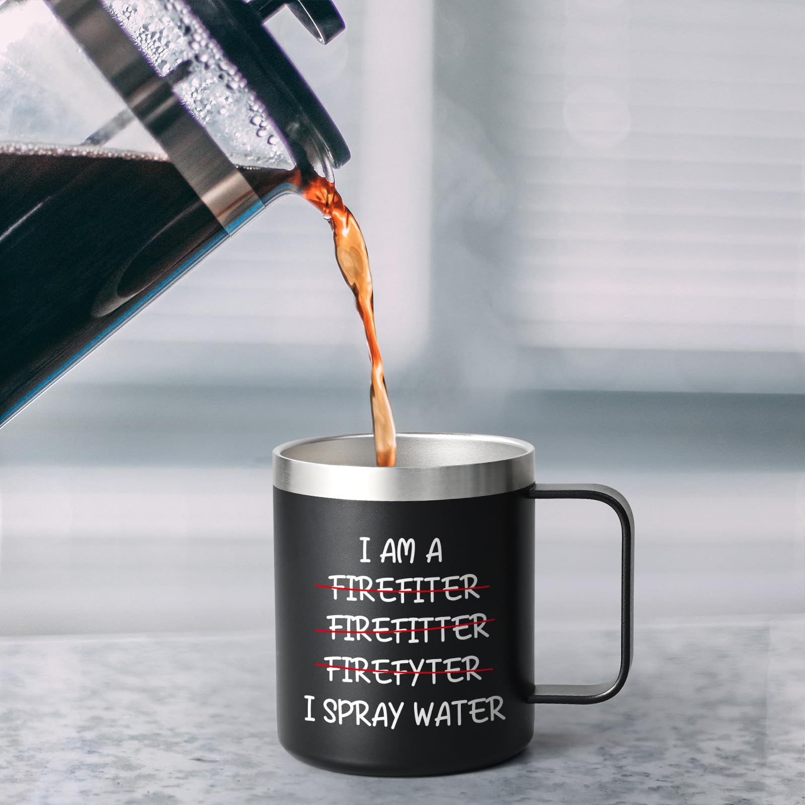 LiqCool Firefighter Gifts for Men, I'm A Firefiter I Spray Water Insulated Coffee Mug, Cool Gifts for Firefighters Son Husband Friend, Christmas Fireman Gifts, Funny Coffee Mug for Men, 12 Oz Black