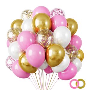 RUBFAC 120pcs Pink Gold Balloons Arch Garland Kit, 12 Inch Pink White Gold Party Balloons, Confetti Latex Balloons for Mother's Day, Birthday, Wedding, Baby Shower, Graduation Decorations