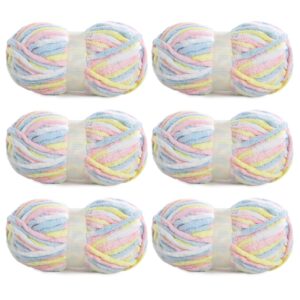 HOMBYS 6 Pack Velvet Baby Blanket Yarn for Crocheting, Super Bulky Tie Dyed Soft Chenille Rainbow Yarn for Knitting,Weaving DIY Craft,Toy Doll,Pink Multi Colored, 6 Skeins (55 yds,3.5 oz Each Skein)