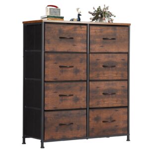 olixis organizer storage 8, chest of drawers with fabric bins, tall dresser with wood top for bedroom, closet, entryway, brown