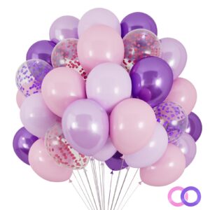 rubfac 120pcs 12 inches pink and purple balloons arch garland kit, purple pink confetti balloons, metallic purple and pink latex balloons for girls birthday baby shower wedding decorations