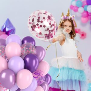 RUBFAC 120pcs 12 Inches Pink and Purple Balloons Arch Garland Kit, Purple Pink Confetti Balloons, Metallic Purple and Pink Latex Balloons for Girls Birthday Baby Shower Wedding Decorations