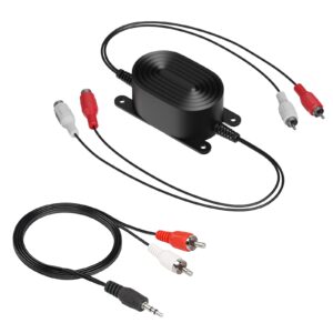 smof rca ground loop isolator, designed for audio signal noise cancellation, portable and light weight, amplifier noise filter for car audio/home audio system, with 3.5mm audio adapter cable(black)