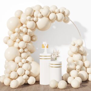 RUBFAC 154pcs White Sand Balloons Different Sizes 5/10/12/18 Inch White Cream Beige Balloon Garland Arch Kit for Wedding Baby Shower Birthday Party Supplies Decorations