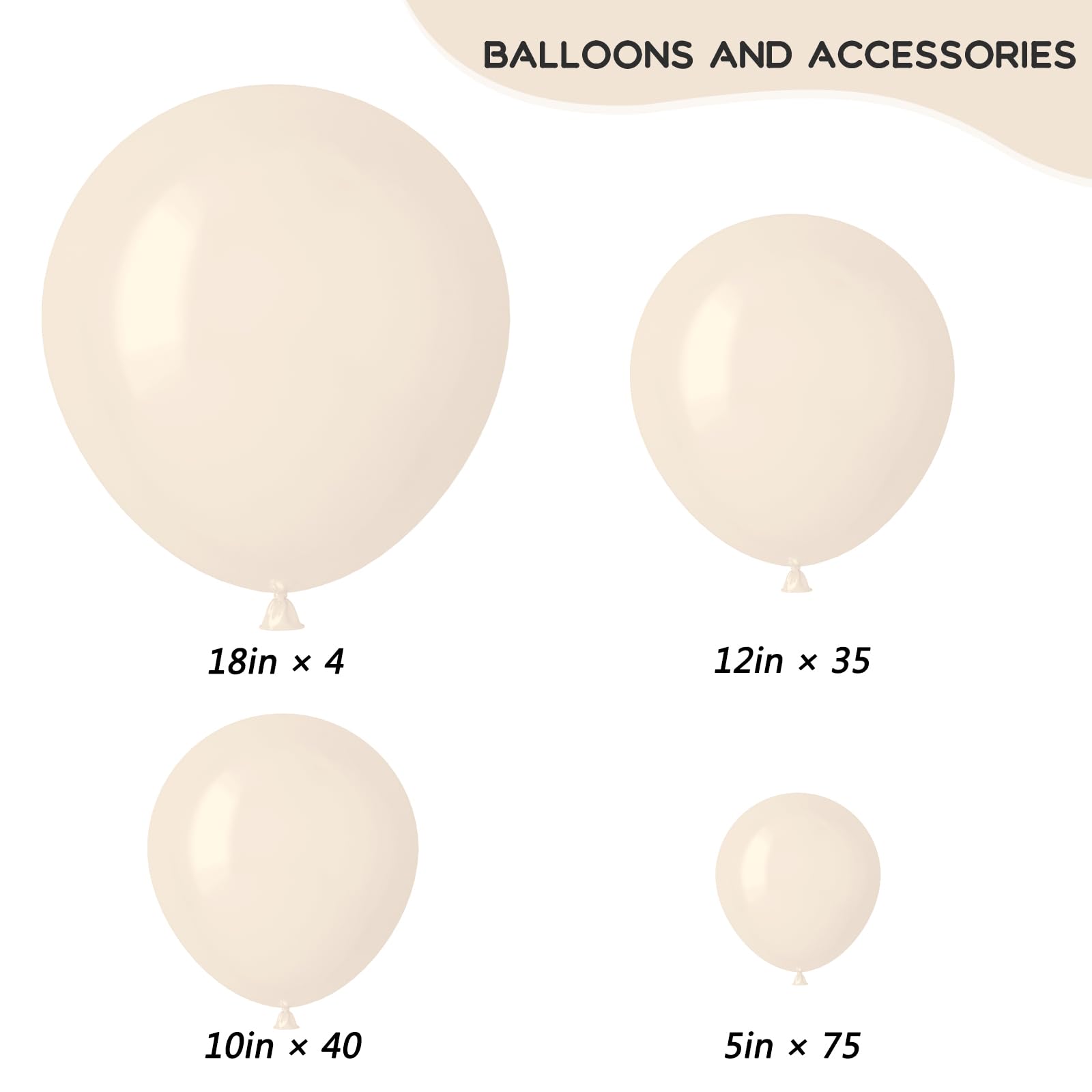 RUBFAC 154pcs White Sand Balloons Different Sizes 5/10/12/18 Inch White Cream Beige Balloon Garland Arch Kit for Wedding Baby Shower Birthday Party Supplies Decorations