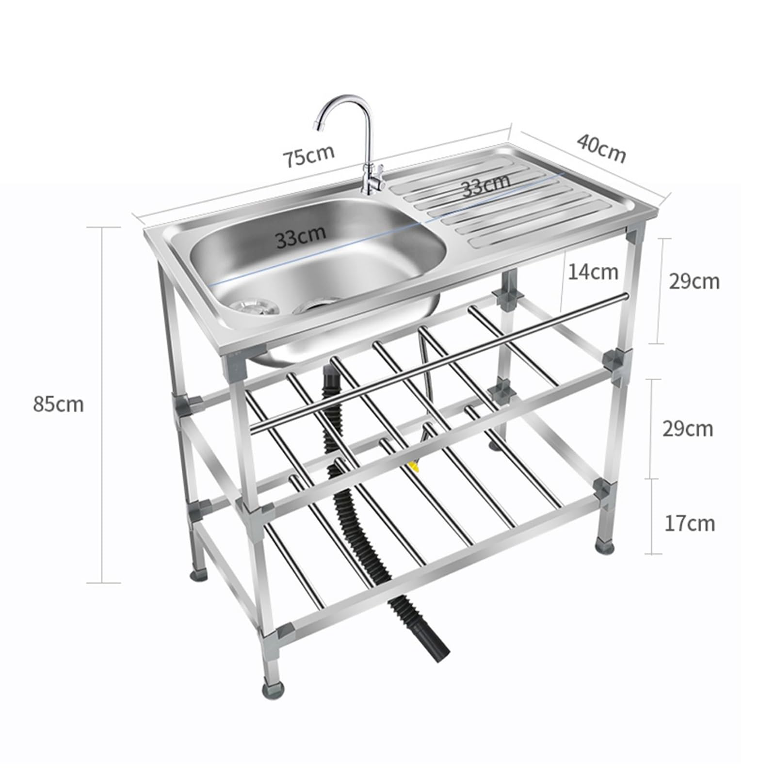 KARFER Utility Sink, Free Standing Single Bowl Commercial Restaurant Kitchen Sink with Storage Shelve and Workbench for Garage Restaurant Kitchen Laundry Room