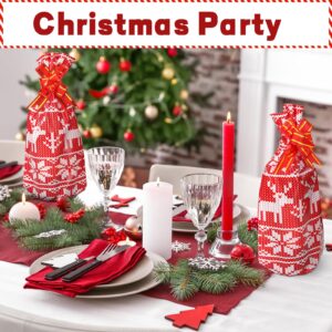 Teling 100 Pcs Christmas Wine Bottle Gift Bags Cellophane Christmas Wine Bags Red Sweater Wine Bag Cover Including 50 Pcs Wine Wrapping Bags and 50 Pcs Pull Bows for Christmas Holiday Party