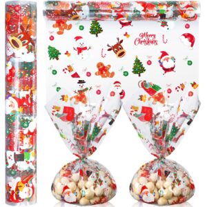 christmas cellophane wrapping paper 100 ft x 16 inch 2.5 mil thick cello wrap roll crystal clear xmas tree santa paper wrapper snowman cellophane gift wrap for treat small basket craft holiday