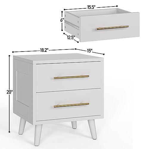 Aiho Nightstand, Bedside Table with Metal Handles, Modern Wood Night Stand 2 Drawer Dresser for Bedroom, White Nightstand