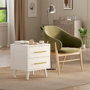 Aiho Nightstand, Bedside Table with Metal Handles, Modern Wood Night Stand 2 Drawer Dresser for Bedroom, White Nightstand