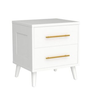 Aiho Nightstand, Bedside Table with Metal Handles, Modern Wood Night Stand 2 Drawer Dresser for Bedroom, White Nightstand