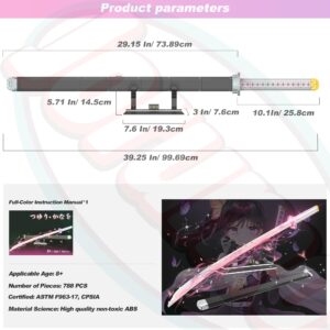 Demon Slayer Swords Building Sets for Girl 8-14, 39in Tsuyuri Kanao Sword Building Block with Scabbard and Stand, Anime Sword Building Toy Demon Slayer Gift Katana, 788 Pcs