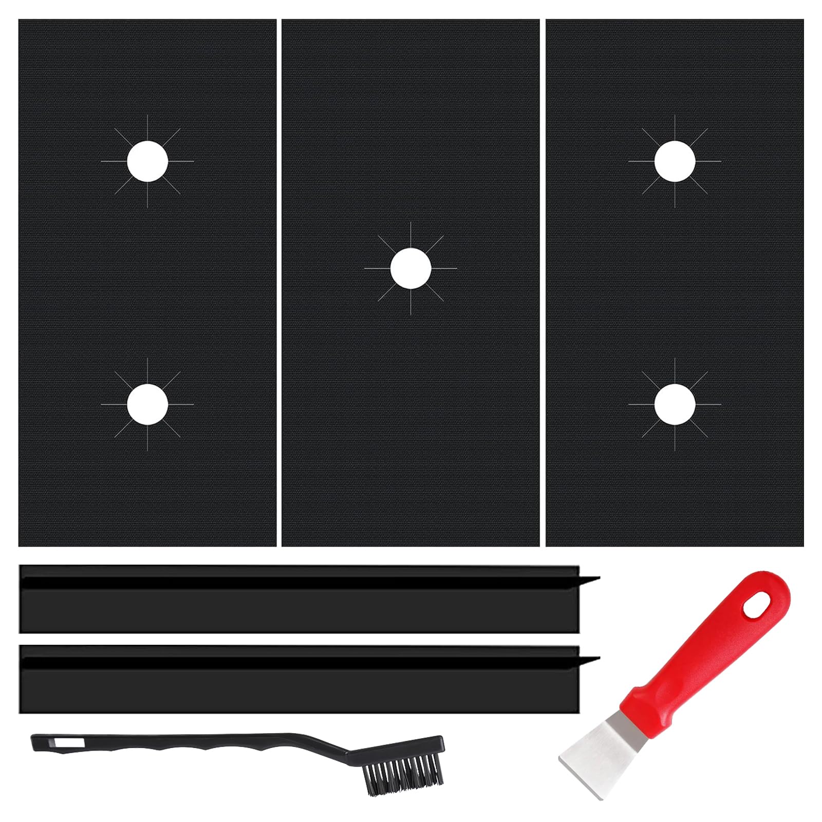 Guards for Gas Stove Top Protector Covers 0.3mm,Heat Resistance Burner Covers 3 Stove Mat Protector with 2 Stove Gap Fillers&Cleaning Brushes&Scraper Reusable Durable Washable and Cuttable