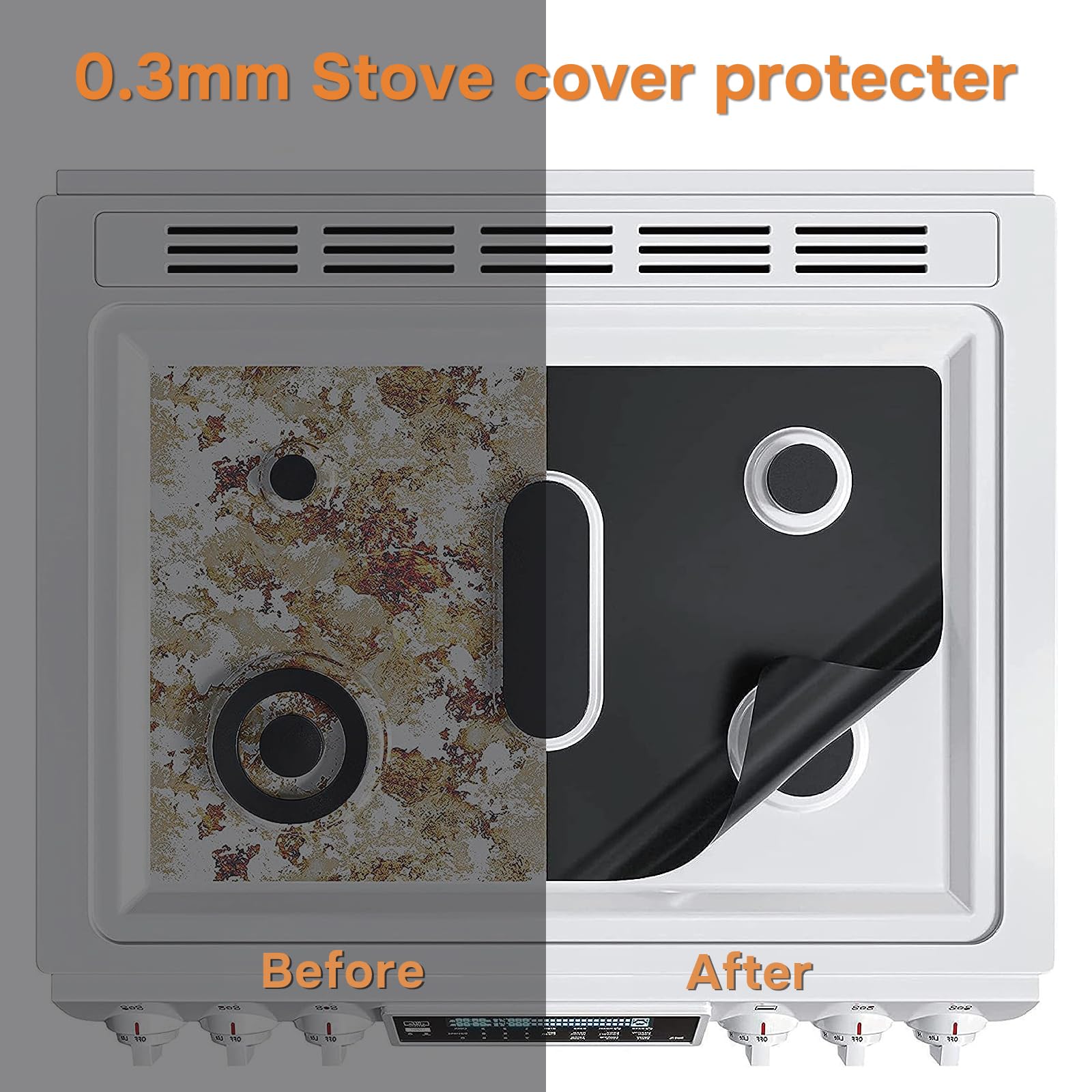 Guards for Gas Stove Top Protector Covers 0.3mm,Heat Resistance Burner Covers 3 Stove Mat Protector with 2 Stove Gap Fillers&Cleaning Brushes&Scraper Reusable Durable Washable and Cuttable