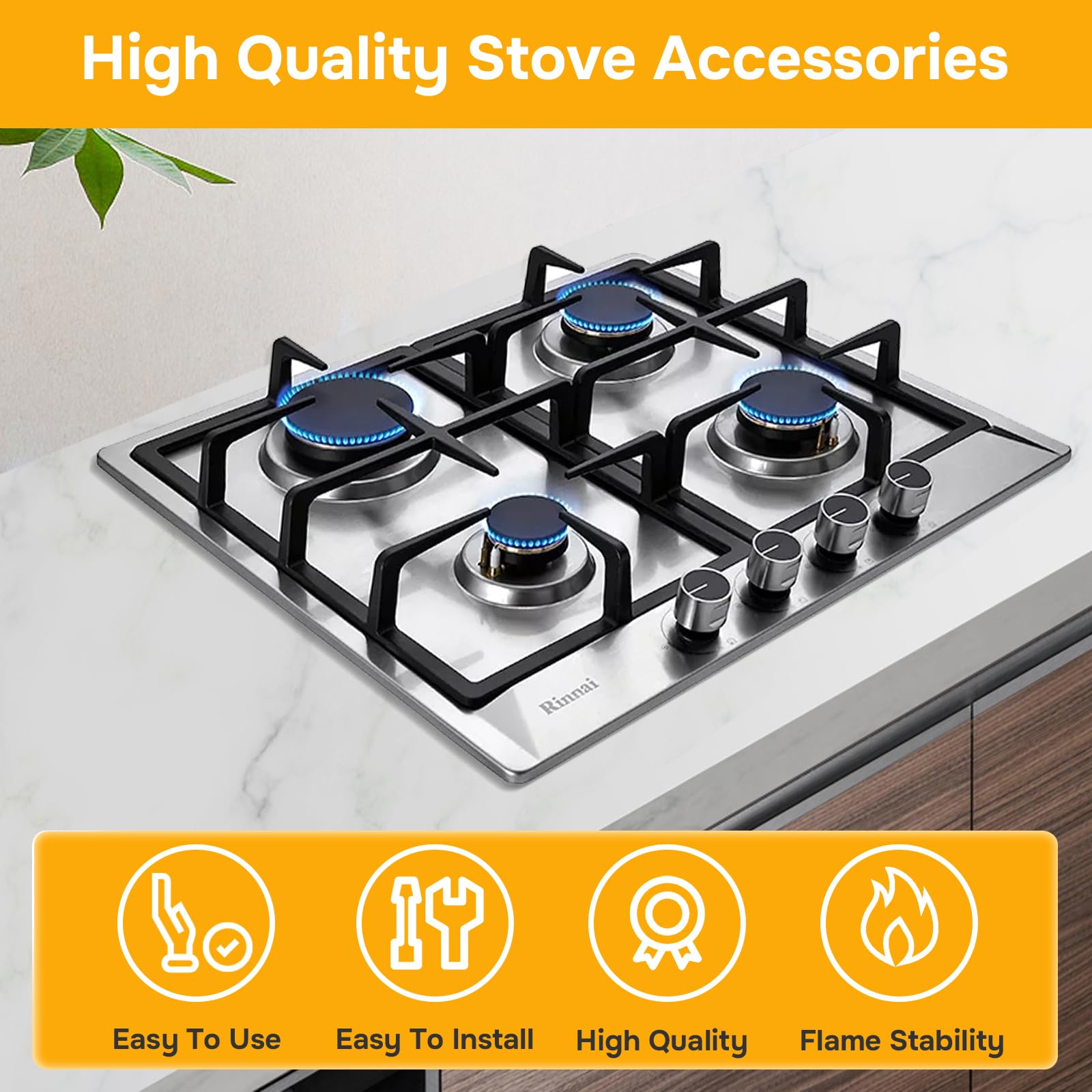 Gas Stove Burner Caps Set: Burner Gas Cooker Hat Set of 4,High Cooking Performance Stove Lids for Gas Burner Cap Cover Head Replacement Fits Specialised Models(Dimensions in Images)