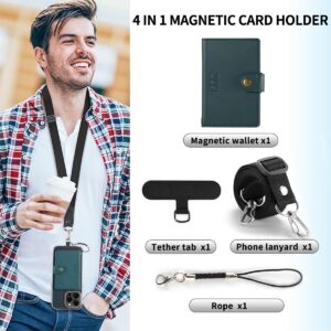 ZICISI 4 in 1 Magnetic Wallet with Phone Lanyard,Compatible with Magsafe Wallet with 5 Card Holders for iPhone 15 14 13 12 pro max/Mini/Plus,PU Leather & RFID Blocking,Green