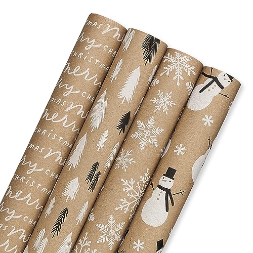 American Greetings 80 sq. ft. Kraft Wrapping Paper Bundle (Snowmen) for Christmas and All Holidays (4 Rolls 30 in. x 8 ft.)