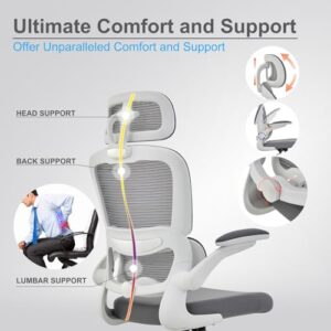 TRALT Office Chair Ergonomic Desk Chair, 330 LBS Home Mesh Office Desk Chairs with Wheels, Comfortable Gaming Chair, High Back Office Chair for Long Hours, Office Chair for Study and Work (White)