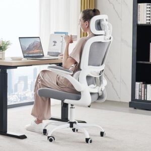 tralt office chair ergonomic desk chair, 330 lbs home mesh office desk chairs with wheels, comfortable gaming chair, high back office chair for long hours, office chair for study and work (white)