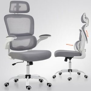 TRALT Office Chair Ergonomic Desk Chair, 330 LBS Home Mesh Office Desk Chairs with Wheels, Comfortable Gaming Chair, High Back Office Chair for Long Hours, Office Chair for Study and Work (White)