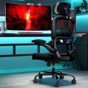 TRALT Office Chair Ergonomic Desk Chair, 330 LBS Home Mesh Office Desk Chairs with Wheels, Comfortable Gaming Chair, High Back Office Chair for Long Hours, Office Chair for Study and Work (Black)