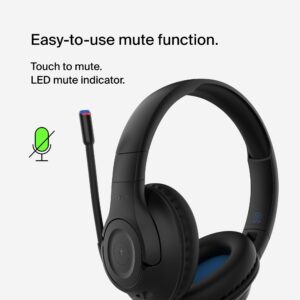 Belkin SoundForm Inspire Wireless Over-Ear Headset for Kids, Online Learning & Travel w/Built-in Microphone, 85dB Safe Volume Limit, 35H Battery - Compatible w/iPhone, iPad, Galaxy & More - Black