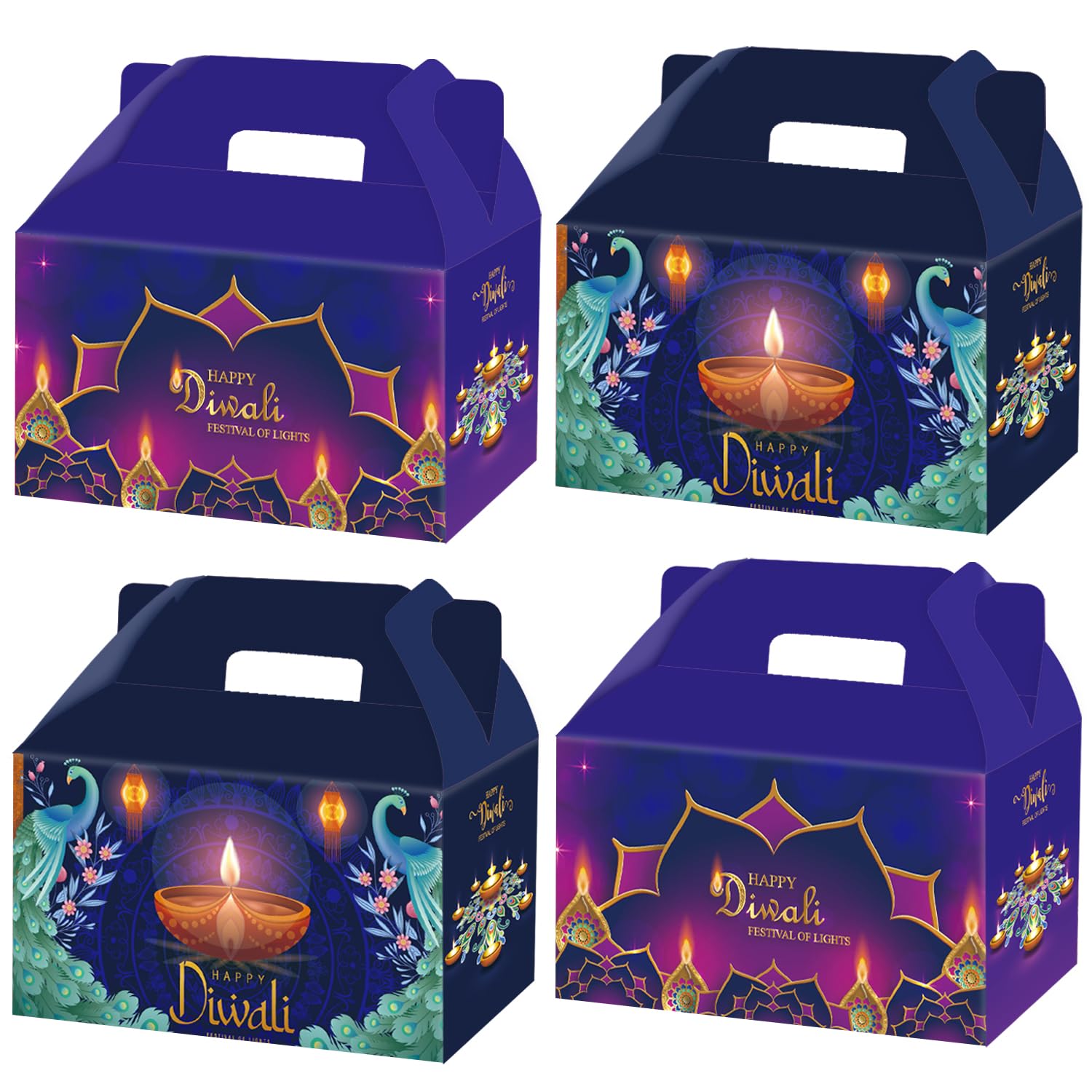 16 Pcs Happy Diwali Treat Boxes Party Favors Diwali Gift Boxes Indian Deepavali Festival of Lights Goodie Gable Boxes Decoration for Diwali Party Supplies