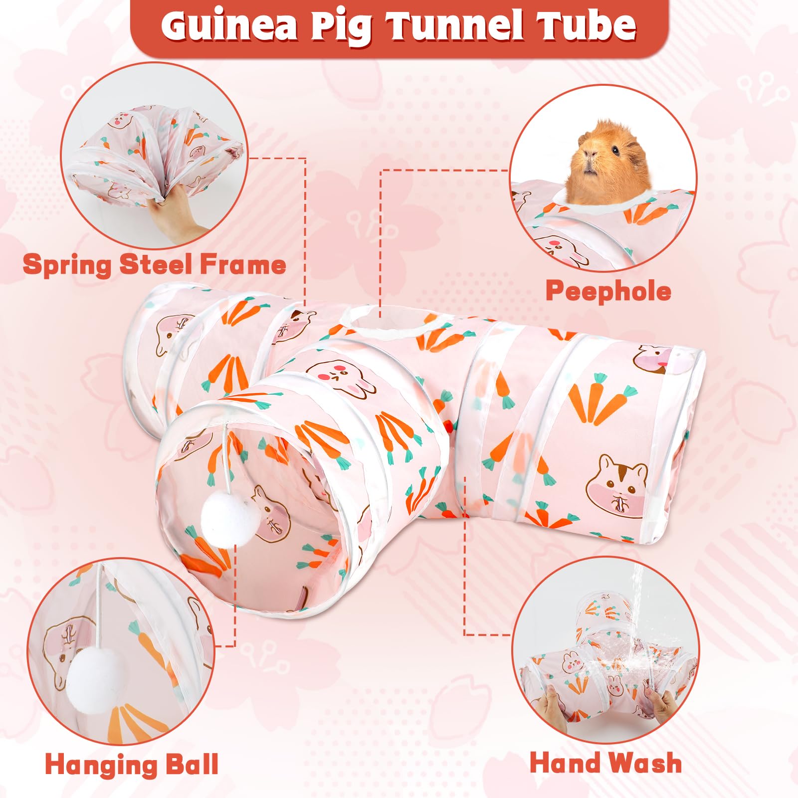 YUEPET 5.9" Guinea Pig Tunnels & Tubes Collapsible Pet 3 Way Play Tunnel Toys Small Animal Hideout Hideaway for Guinea Pig Chinchilla Ferret Hamster Rat(White)