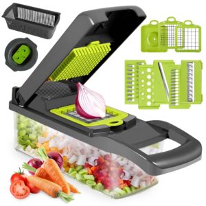 pro food chopper, multifunctional 12 in 1, vegetable chopper, veggie chopper with 8 blades, kitchen vegetable slicer dicer cutter, veggie chopper with container, vegetable cutter, includes 3 bonus