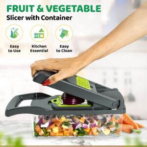 Pro Food Chopper, Multifunctional 12 in 1, Vegetable Chopper, Veggie Chopper with 8 blades, Kitchen Vegetable Slicer Dicer Cutter, Veggie Chopper with Container, Vegetable Cutter, Includes 3 Bonus