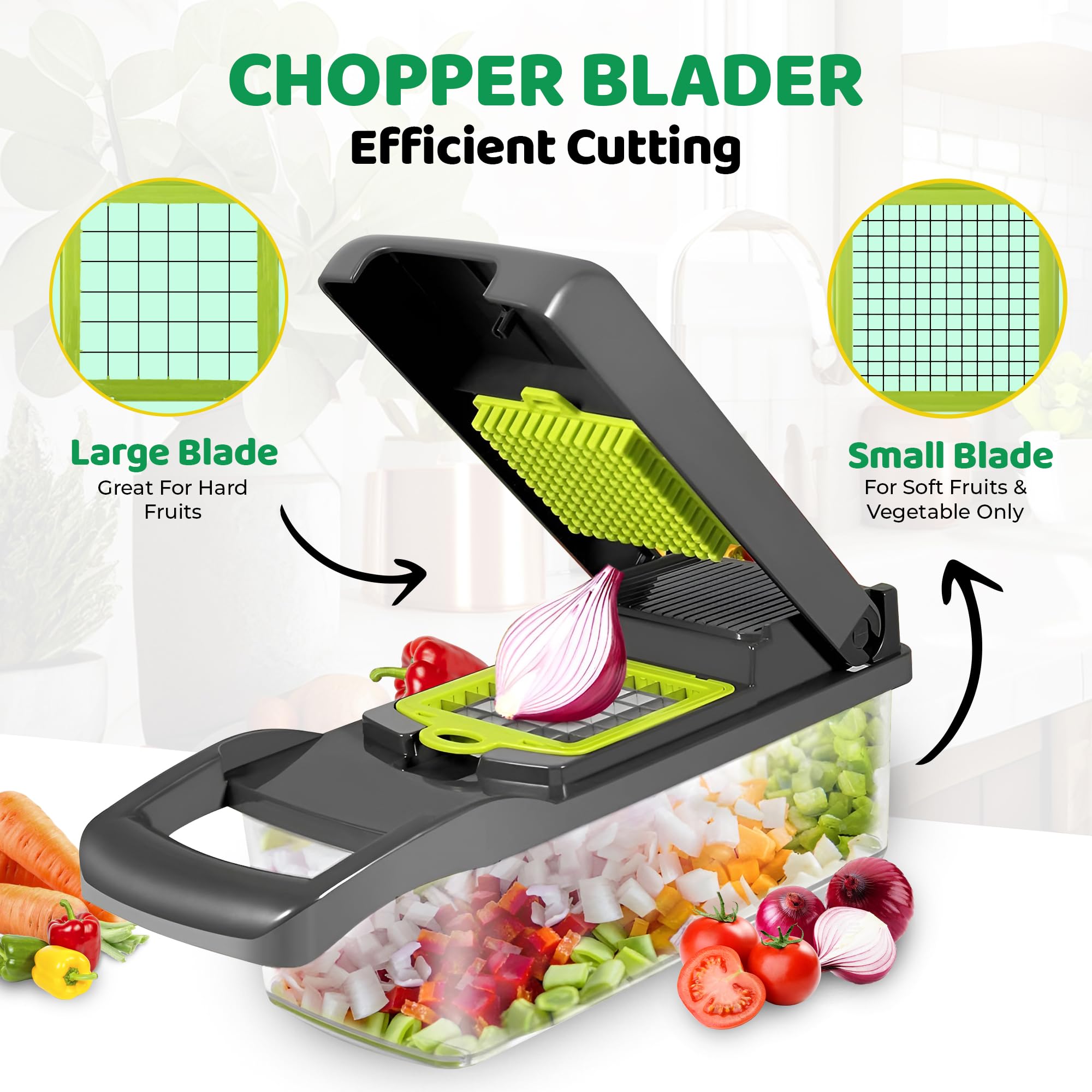 Pro Food Chopper, Multifunctional 12 in 1, Vegetable Chopper, Veggie Chopper with 8 blades, Kitchen Vegetable Slicer Dicer Cutter, Veggie Chopper with Container, Vegetable Cutter, Includes 3 Bonus