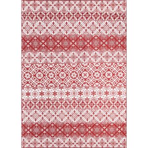 WondRg Christmas Area Rug 8x10 Red Snowflake Holiday Decorative Living Room Bedroom Throw Rug Washable Non Slip Soft Low Pile Large Carpet for Kitchen Entryway Dining Room Home Decor