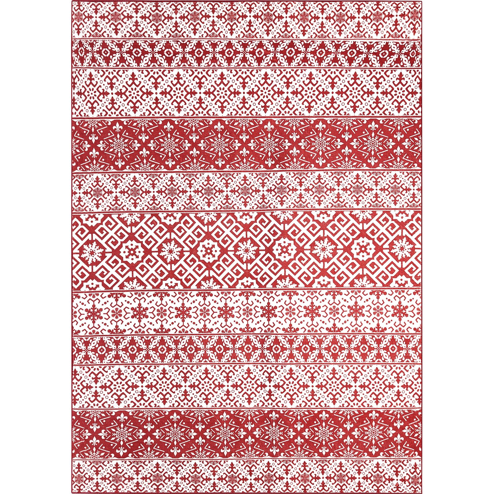 WondRg Christmas Area Rug 8x10 Red Snowflake Holiday Decorative Living Room Bedroom Throw Rug Washable Non Slip Soft Low Pile Large Carpet for Kitchen Entryway Dining Room Home Decor