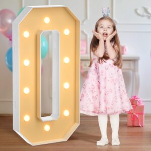 4FT Maruqee Light up Numbers, Large Marquee Number for 30th 50th 60th Birthday Decor, Big Mosaic Numbers Balloons Pre-Cut Frame for Party Wedding Decorations, Number 0