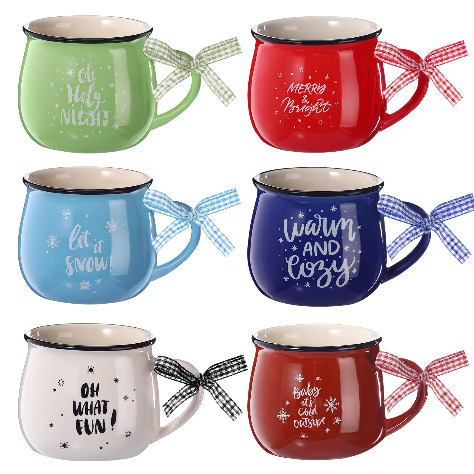 Sawysine Christmas Coffee Mugs Set of 6, 12 oz Ceramic Mug Gift Holiday Hot Cocoa for Mom Woman Family Friend Farmhouse (Colorful Style)