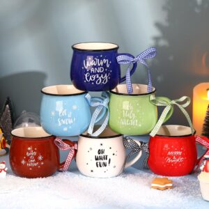 Sawysine Christmas Coffee Mugs Set of 6, 12 oz Ceramic Mug Gift Holiday Hot Cocoa for Mom Woman Family Friend Farmhouse (Colorful Style)