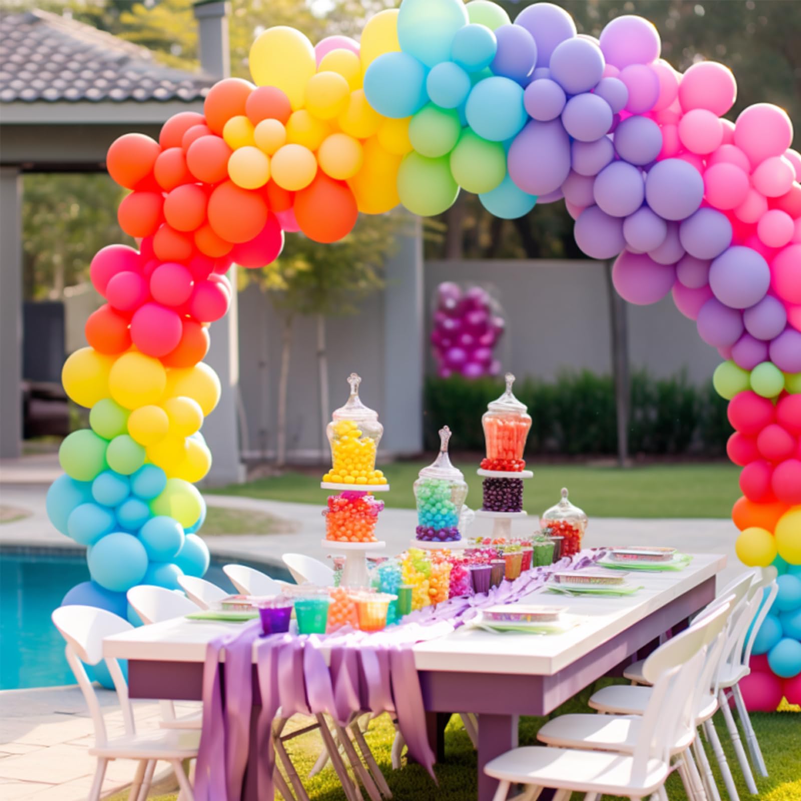 RUBFAC 154pcs Rainbow Balloons Different Sizes 18 12 10 5 Inches for Garland Arch, 6 Assorted Colors Latex Balloons for Birthday Baby Shower Graduation Wedding Anniversary Party Decorations