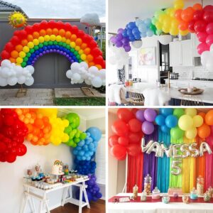 RUBFAC 154pcs Rainbow Balloons Different Sizes 18 12 10 5 Inches for Garland Arch, 6 Assorted Colors Latex Balloons for Birthday Baby Shower Graduation Wedding Anniversary Party Decorations