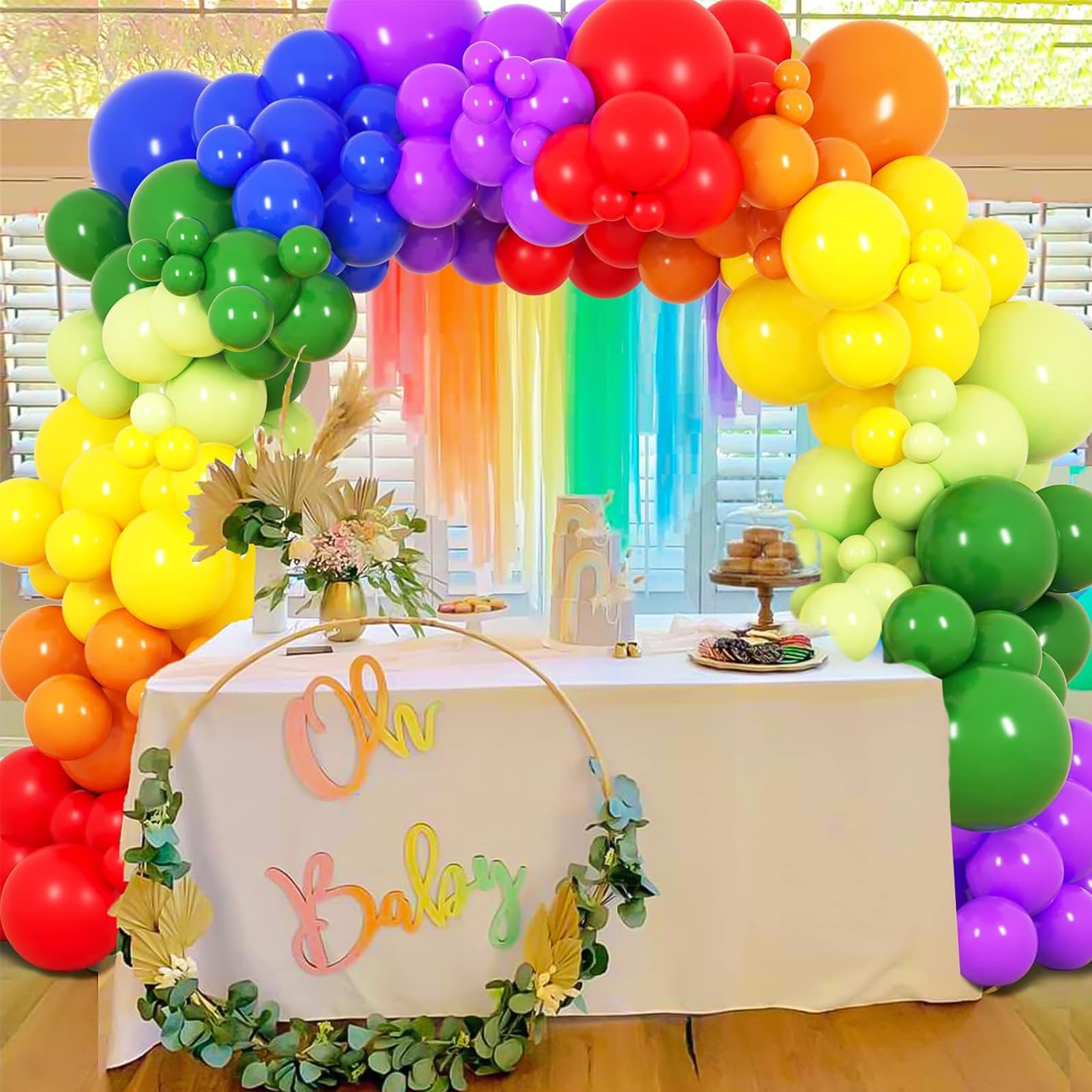 RUBFAC 154pcs Rainbow Balloons Different Sizes 18 12 10 5 Inches for Garland Arch, 6 Assorted Colors Latex Balloons for Birthday Baby Shower Graduation Wedding Anniversary Party Decorations