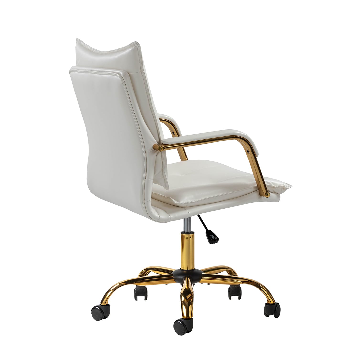 TINA'S HOME Faux Leather Home Office Desk Chair, Adjustable Swivel Computer Chair with Golden Legs and Arms, Comfy Upholstered Task Chair,WHITE