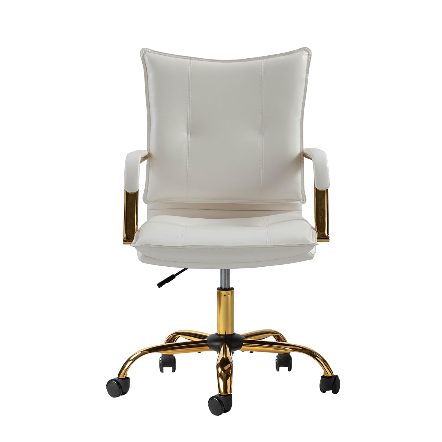 TINA'S HOME Faux Leather Home Office Desk Chair, Adjustable Swivel Computer Chair with Golden Legs and Arms, Comfy Upholstered Task Chair,WHITE