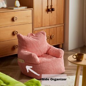 Wayshome Corduroy Bean Bag Chairs for Kids - Pink & Yellow Comfy Toddler Chair with Storage Pockets (Pink)