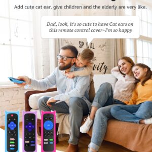 3Pcs ONEBOM Roku Remote Cover with Cat Ears Design, Silicone Skin Case Fit with Hisense/TCL Roku TV, Steaming Stick/Express, Universal Replacement Controller, Glow in The Dark,Green/Purple/RoseRed