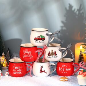 Sawysine Christmas Coffee Mugs Set of 6, 12 oz Ceramic Mug Gift Holiday Hot Cocoa for Mom Woman Family Friend Farmhouse (Elegant Style)