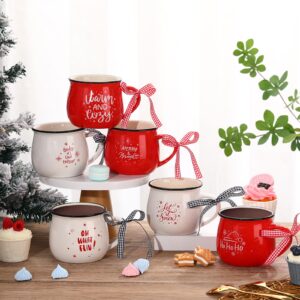 Sawysine Christmas Coffee Mugs Set of 6, 12 oz Ceramic Mug Gift Holiday Hot Cocoa for Mom Woman Family Friend Farmhouse (Elegant Style)